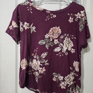 Maurices Burgundy Floral Short Sleeve Top